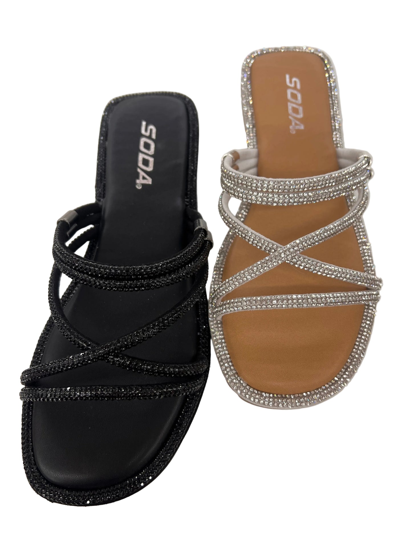 FLAT SLIDE SANDAL WITH RHINESTONE DETAILS DELWIN-S