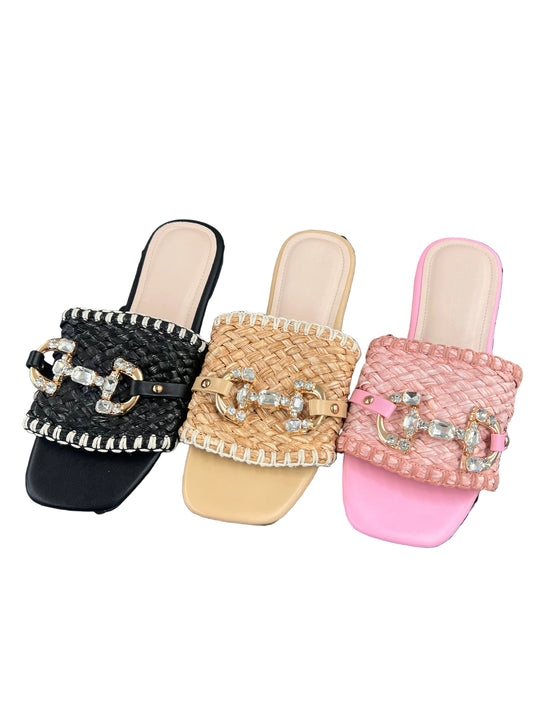SLIDE SANDAL WITH CHUNKY RHINESTONE DETAIL ELA-29