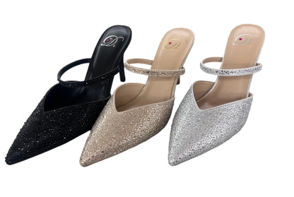 RHINESTONED POINTED TOE OPEN HEEL PUMP SARNIE- S