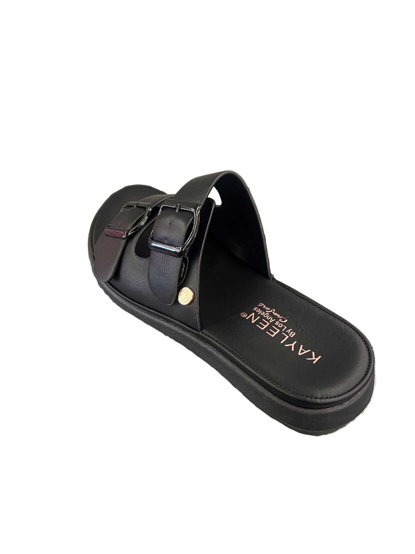 FAUX LEATHER DOUBLE BUCKLE SLIDE SANDAL AUBRIE-72