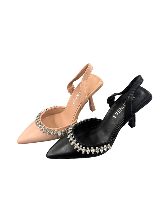 POINTED TOE KITTEN HEEL PUMP WITH RHINESTONE DETAIL JENNIE
