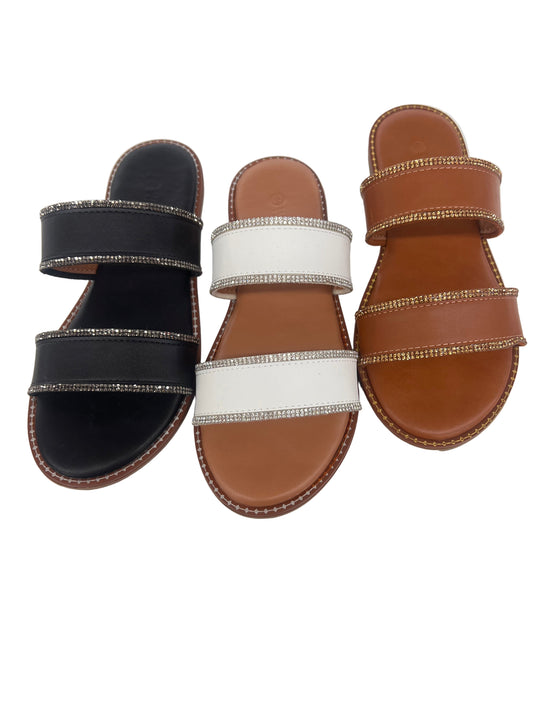 DOUBLE BAND RHINESTONE SLIDE SANDAL BETTO-06