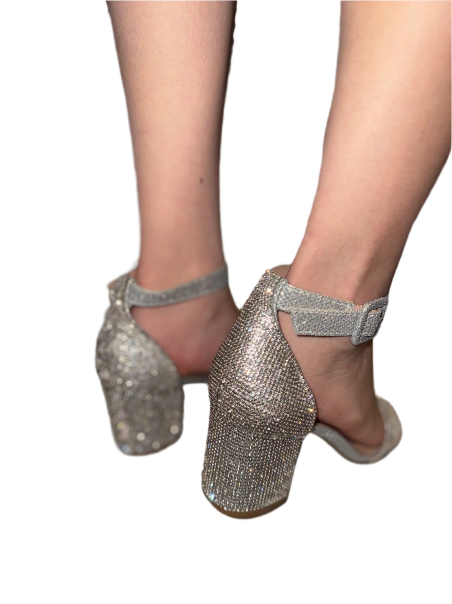 RHINESTONED GLITTER BLOCK HEEL