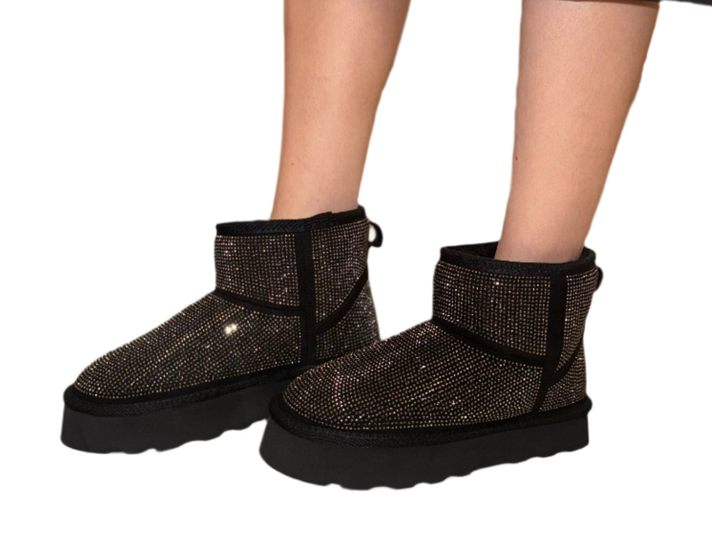RHINESTONED PLATFORM ANKLE BOOT WITH FUZZY INSIDE JORY-01