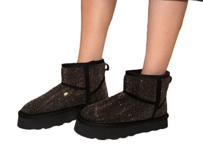 RHINESTONED PLATFORM ANKLE BOOT WITH FUZZY INSIDE JORY-01