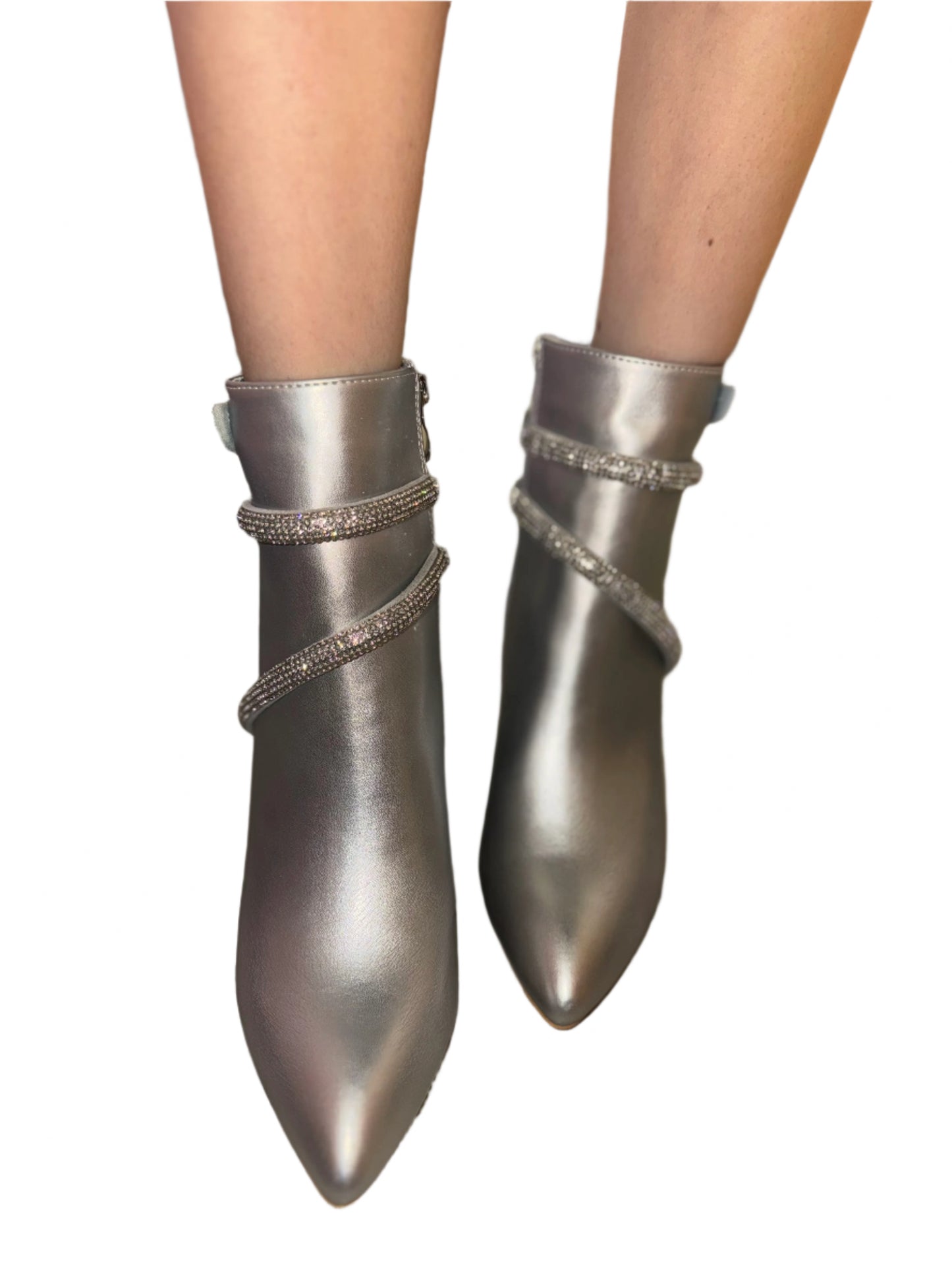 POINTED TOE STILETTO ANKLE BOOT WITH RHINESTONE DETAIL PATRICIA