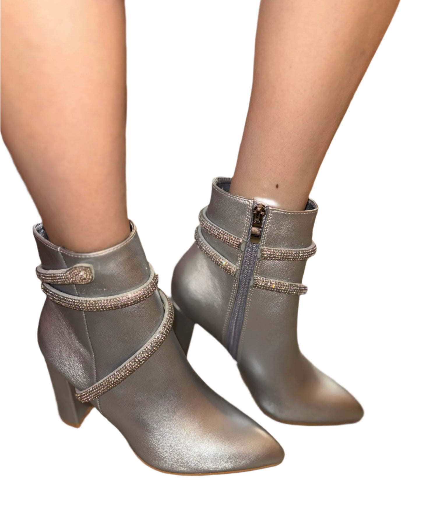POINTED TOE STILETTO ANKLE BOOT WITH RHINESTONE DETAIL PATRICIA