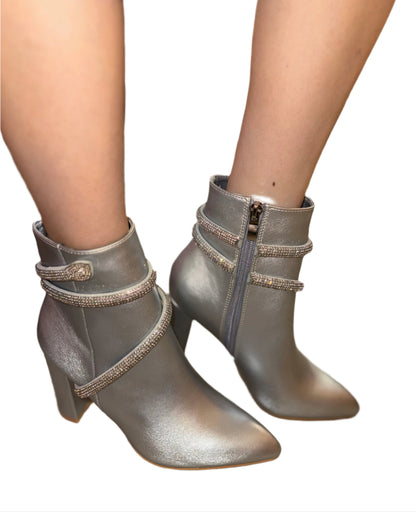 POINTED TOE STILETTO ANKLE BOOT WITH RHINESTONE DETAIL PATRICIA