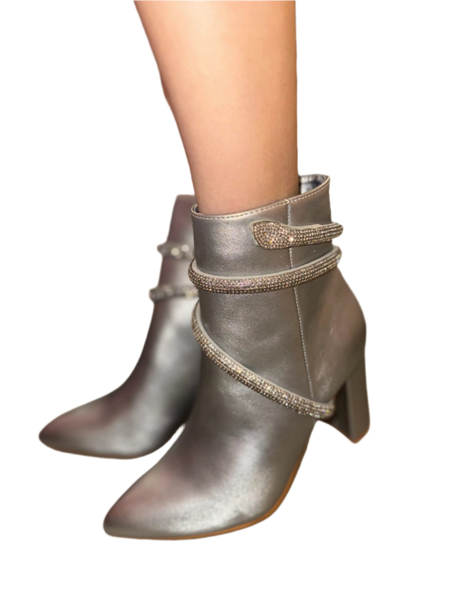 POINTED TOE STILETTO ANKLE BOOT WITH RHINESTONE DETAIL PATRICIA