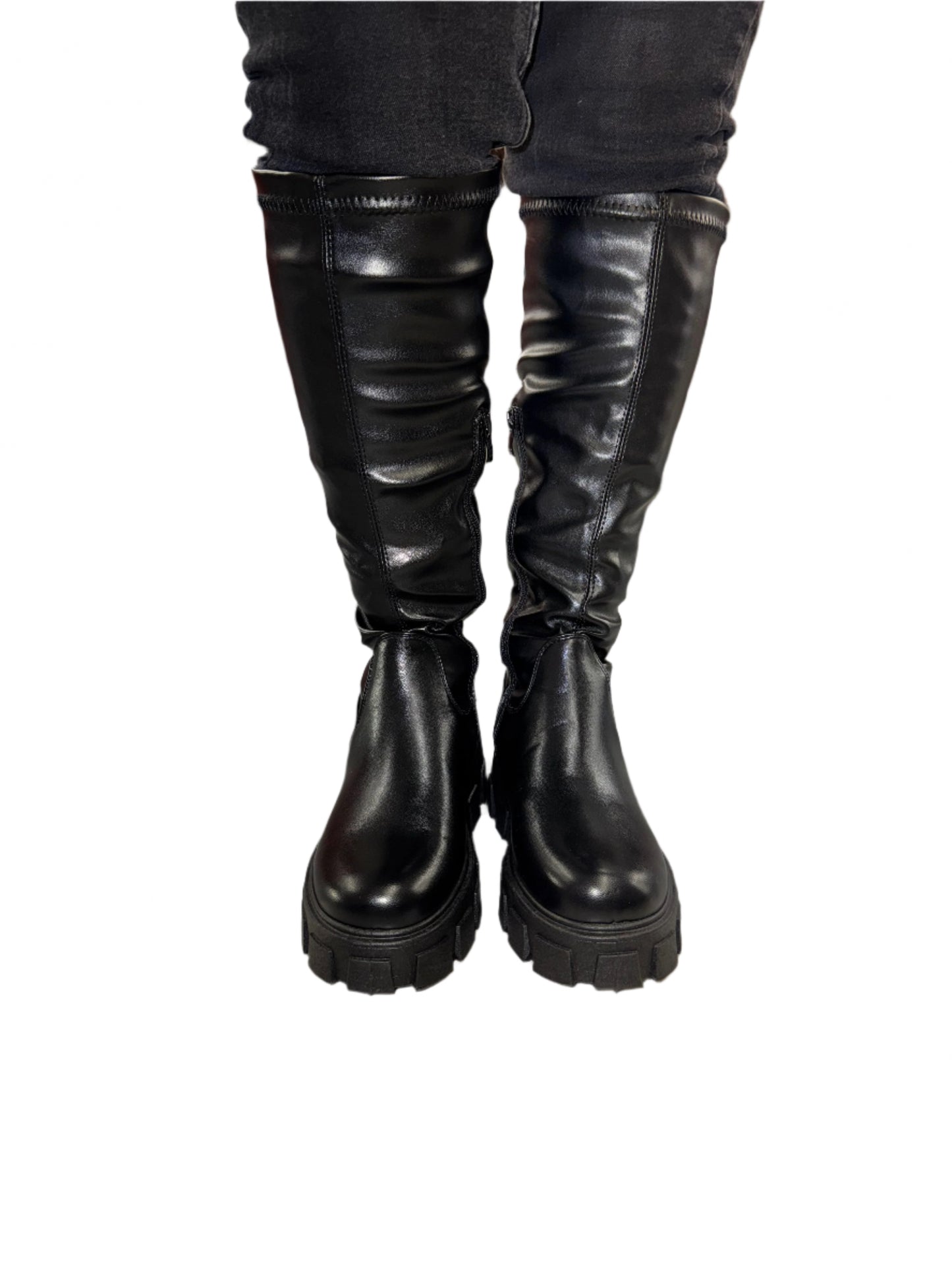 BELOW THE KNEE FAUX LEATHER PLATFORM BOOT PREMO-03