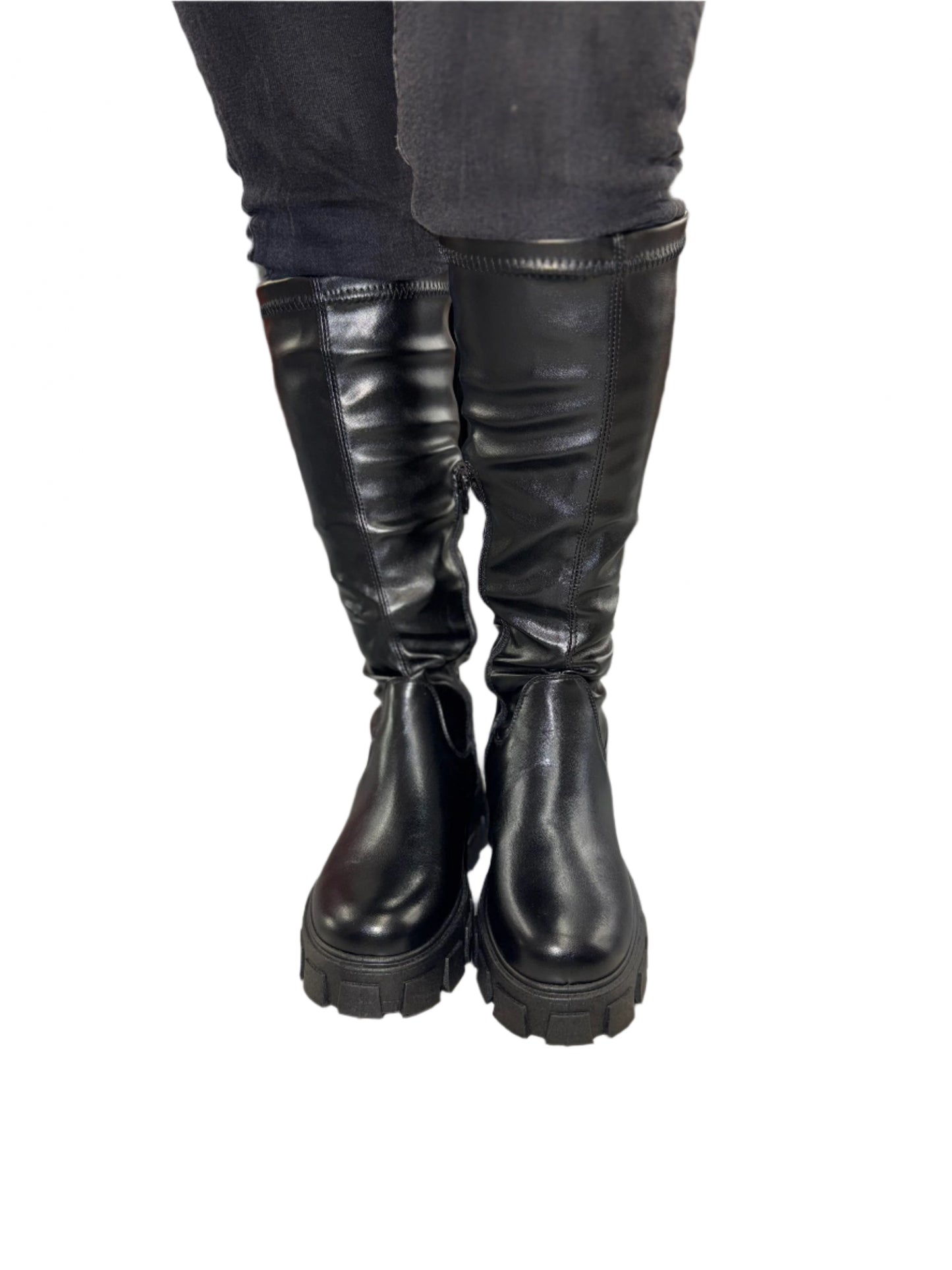 BELOW THE KNEE FAUX LEATHER PLATFORM BOOT PREMO-03