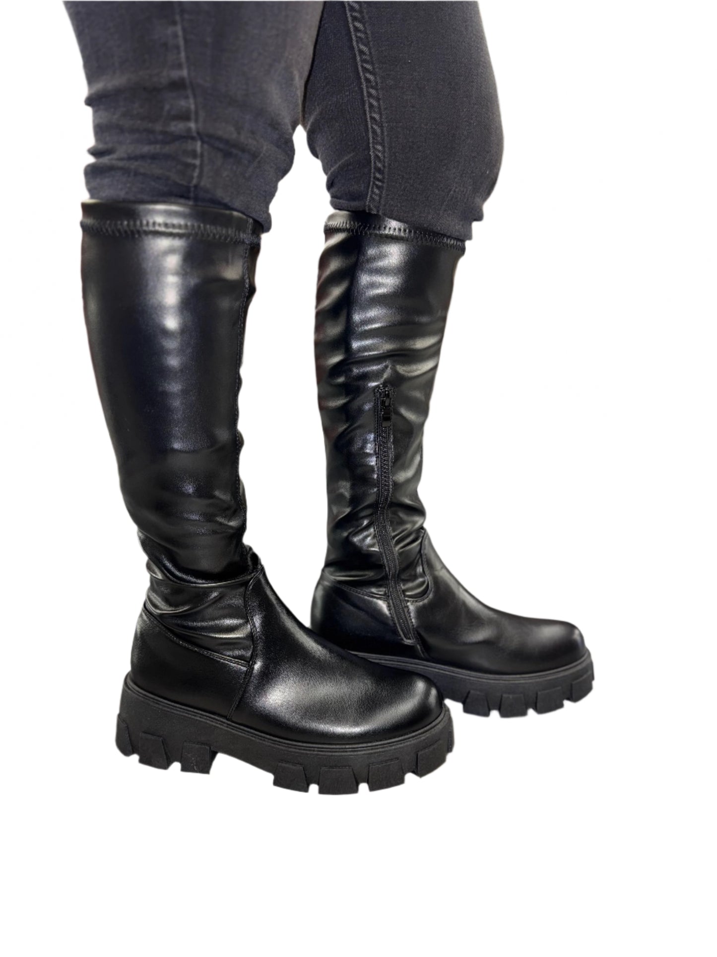 BELOW THE KNEE FAUX LEATHER PLATFORM BOOT PREMO-03