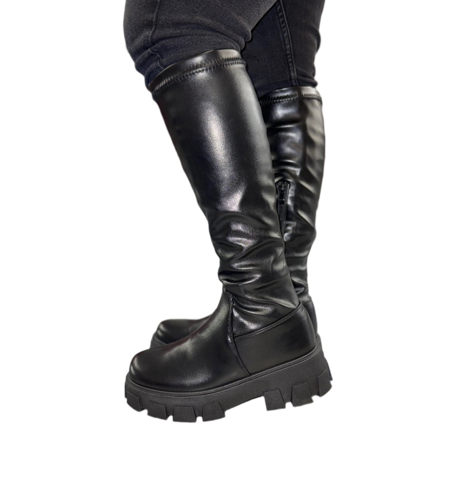 BELOW THE KNEE FAUX LEATHER PLATFORM BOOT PREMO-03