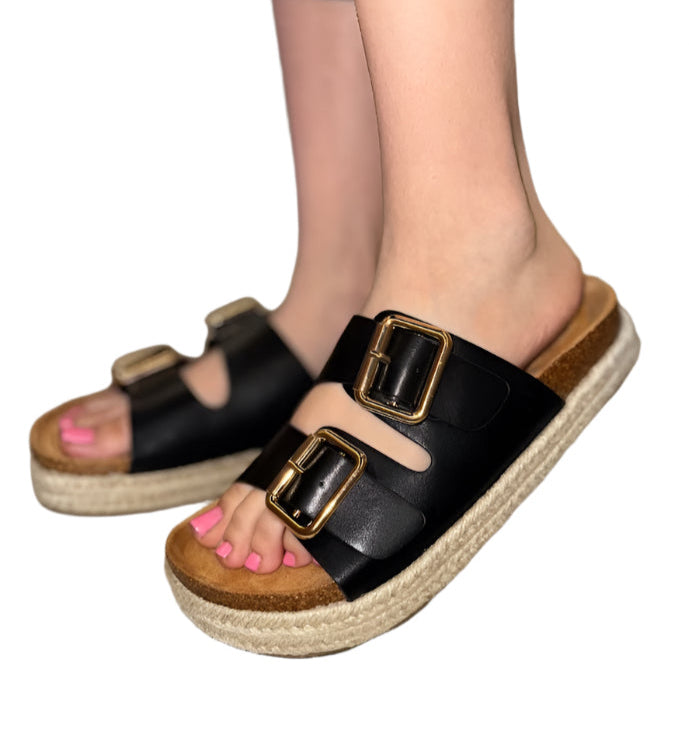 PLATFORM SLIDE IN SANDALS WITH BUCKLES