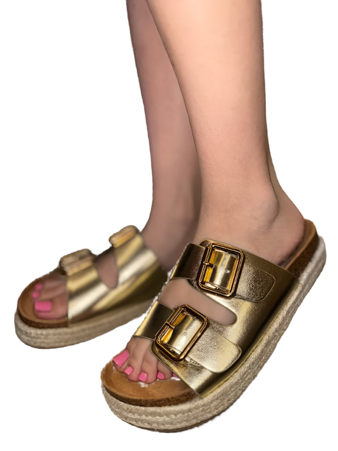 PLATFORM SLIDE IN SANDALS WITH BUCKLES