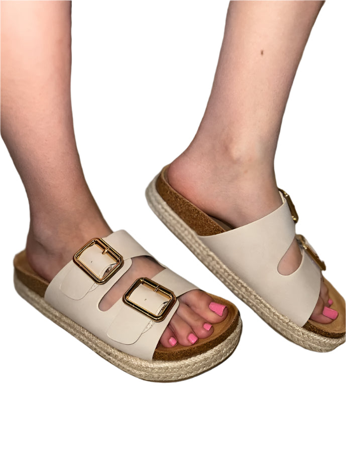 PLATFORM SLIDE IN SANDALS WITH BUCKLES