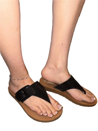 RHINESTONE BUCKLE FLAT SUMMER SANDAL HARI-S